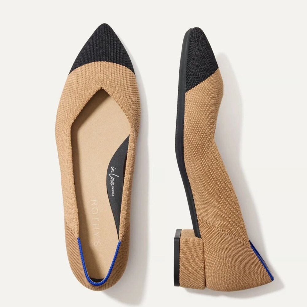 NWOT Rothy's The High Point Heel Camel Tan Black Captoe Size 9